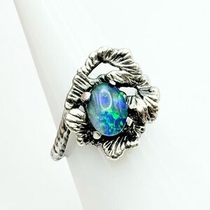 Brutalist Silver Opal Triplet Ring - Vintage Artisan